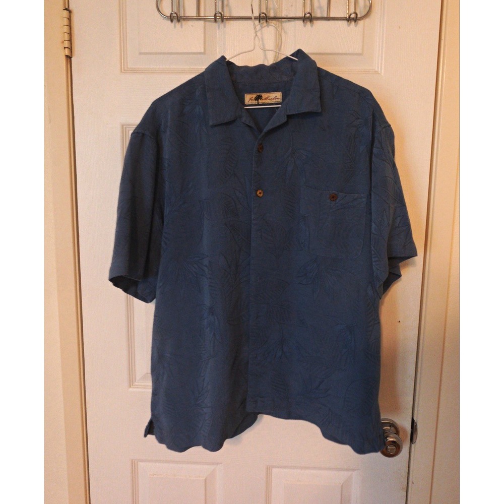 Joe Marlin Blue Hawaiian Aloha Shirt Short Sleeve Button-Front Palm Tree Label